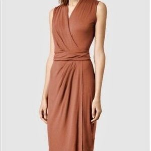 NWT All Saints Novi Wrap Dress Jersey Size 4 Rust Orange V-neck sleeveless